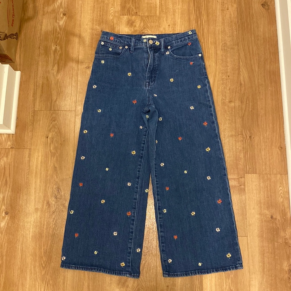 Madewell wide-leg crop embroidered jeans